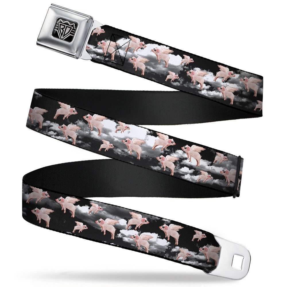 6526 Seatbelt Belt - Flying Pigs Black/White/Pink - 1.5" Wide - 24-38